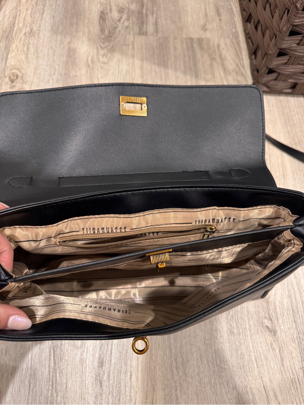 Black Faux Leather Shoulder Bag Gold Hardware Small - Picture 4 of 8